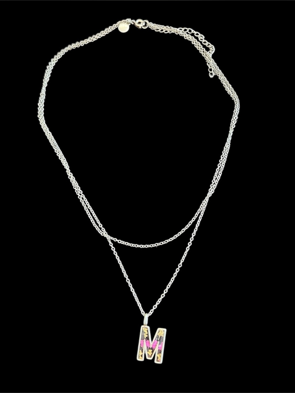 Gold Toned Pressed Flowers “M” Initial Necklace by Suczch
